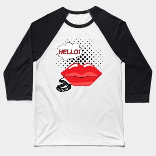 Retro Red Lips Telephone Pop Art Baseball T-Shirt